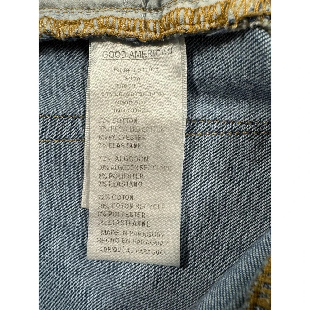 Good American Good Boy Jeans Womens 8/29 Blue Med Wash Stretch Raw Hem